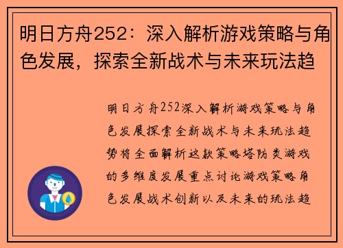 明日方舟252：深入解析游戏策略与角色发展，探索全新战术与未来玩法趋势